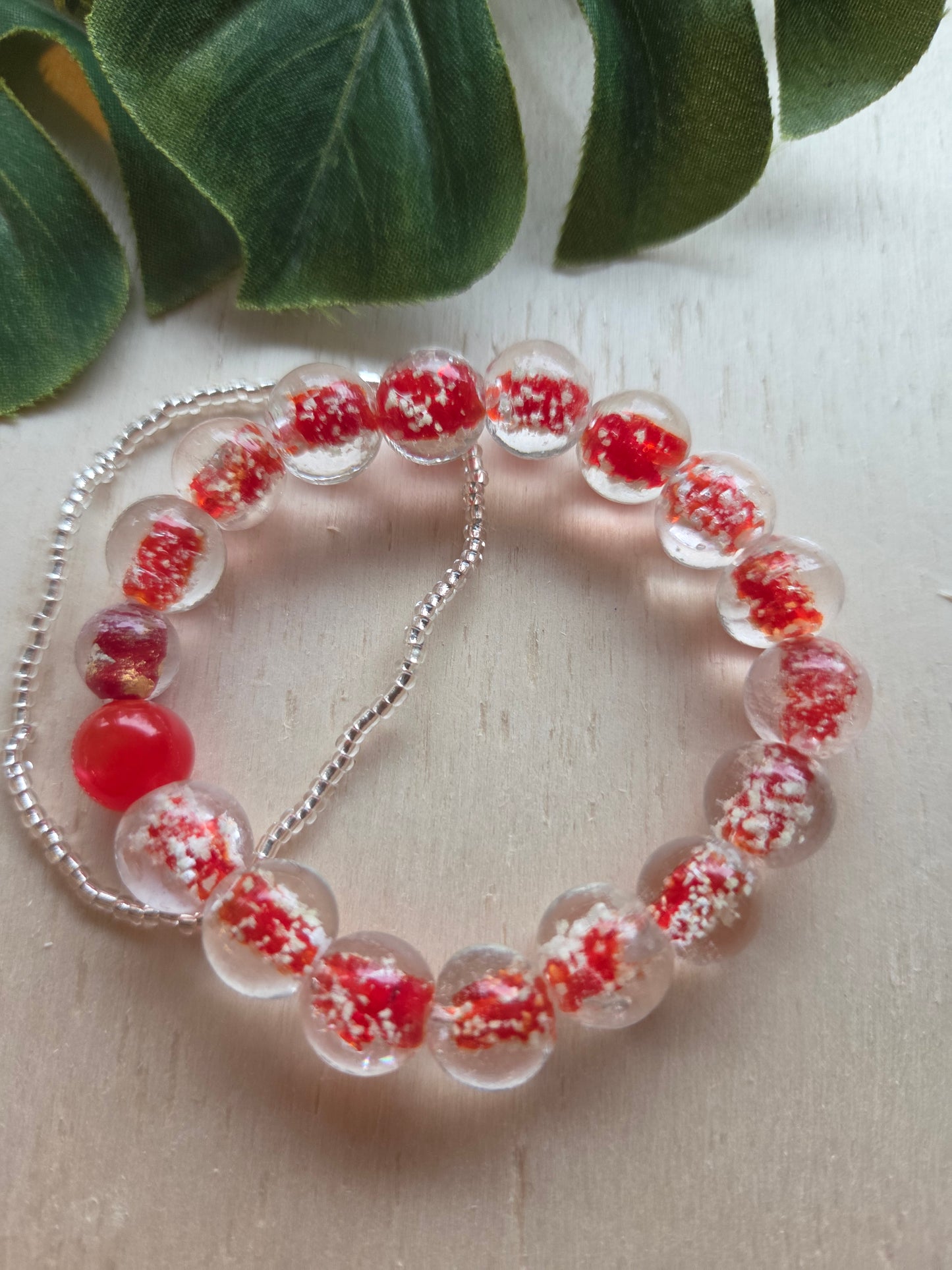 Armbänder 3er Set Perlen Klar/Rot