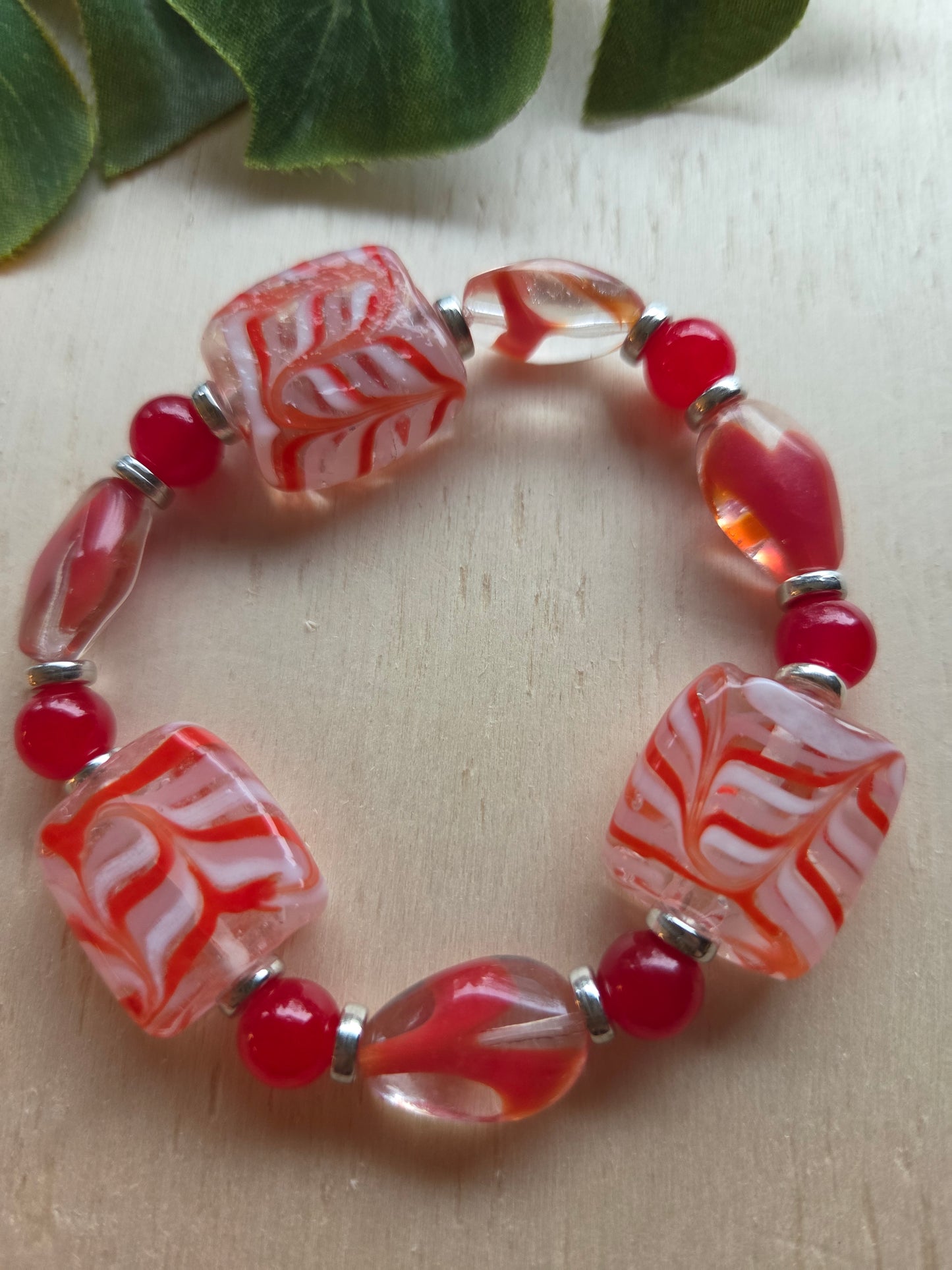 Armbänder 3er Set Perlen Klar/Rot