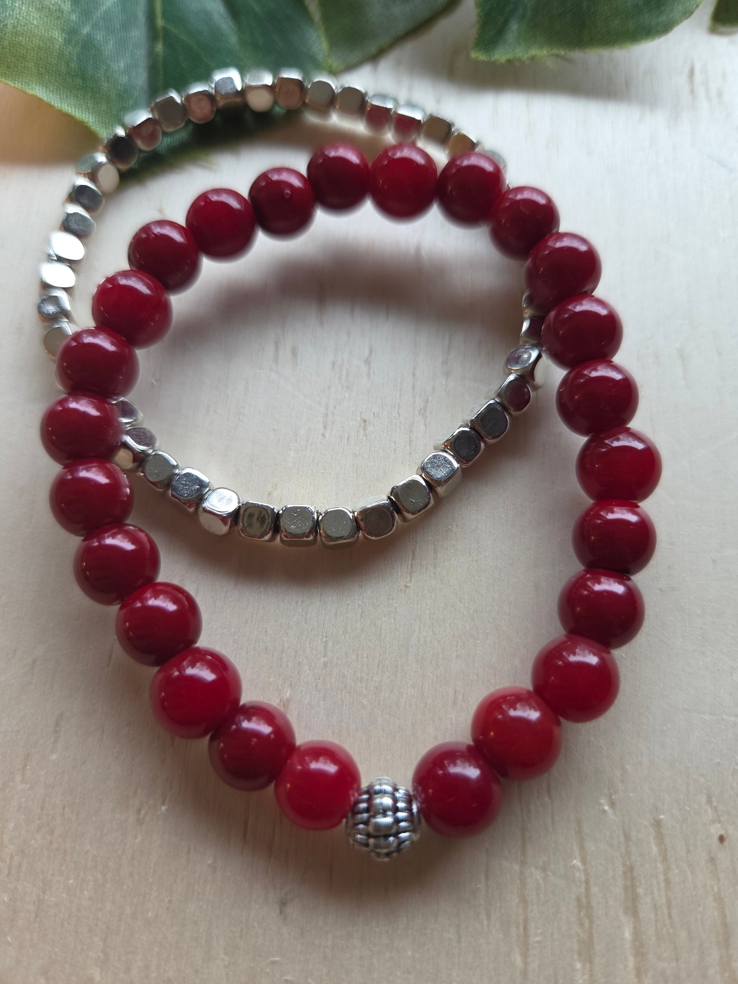 Armbänder 3er Set Perlen Rot