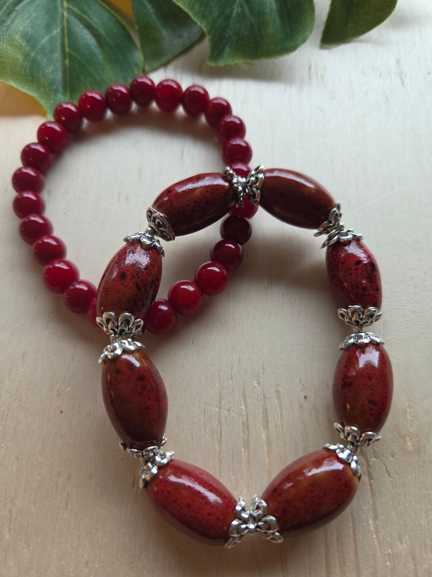Armbänder 3er Set Perlen Rot