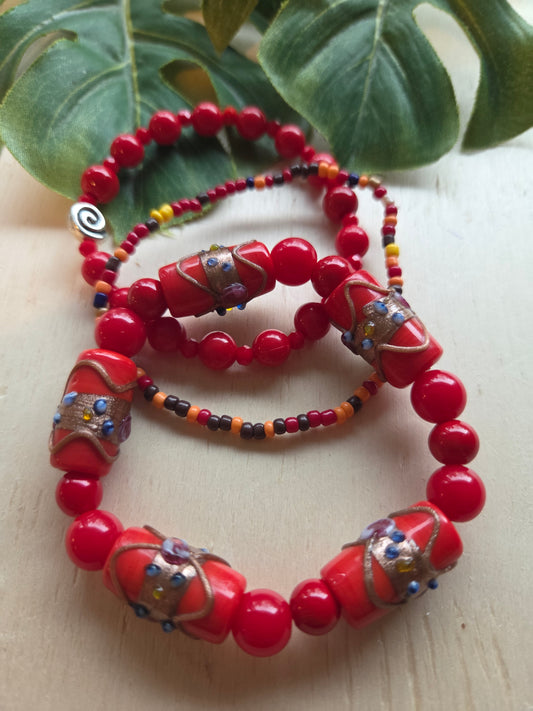 Armbänder 3er Set Perlen Rot