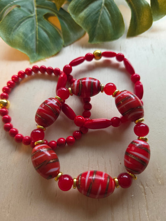 Armbänder 3er Set Perlen Rot