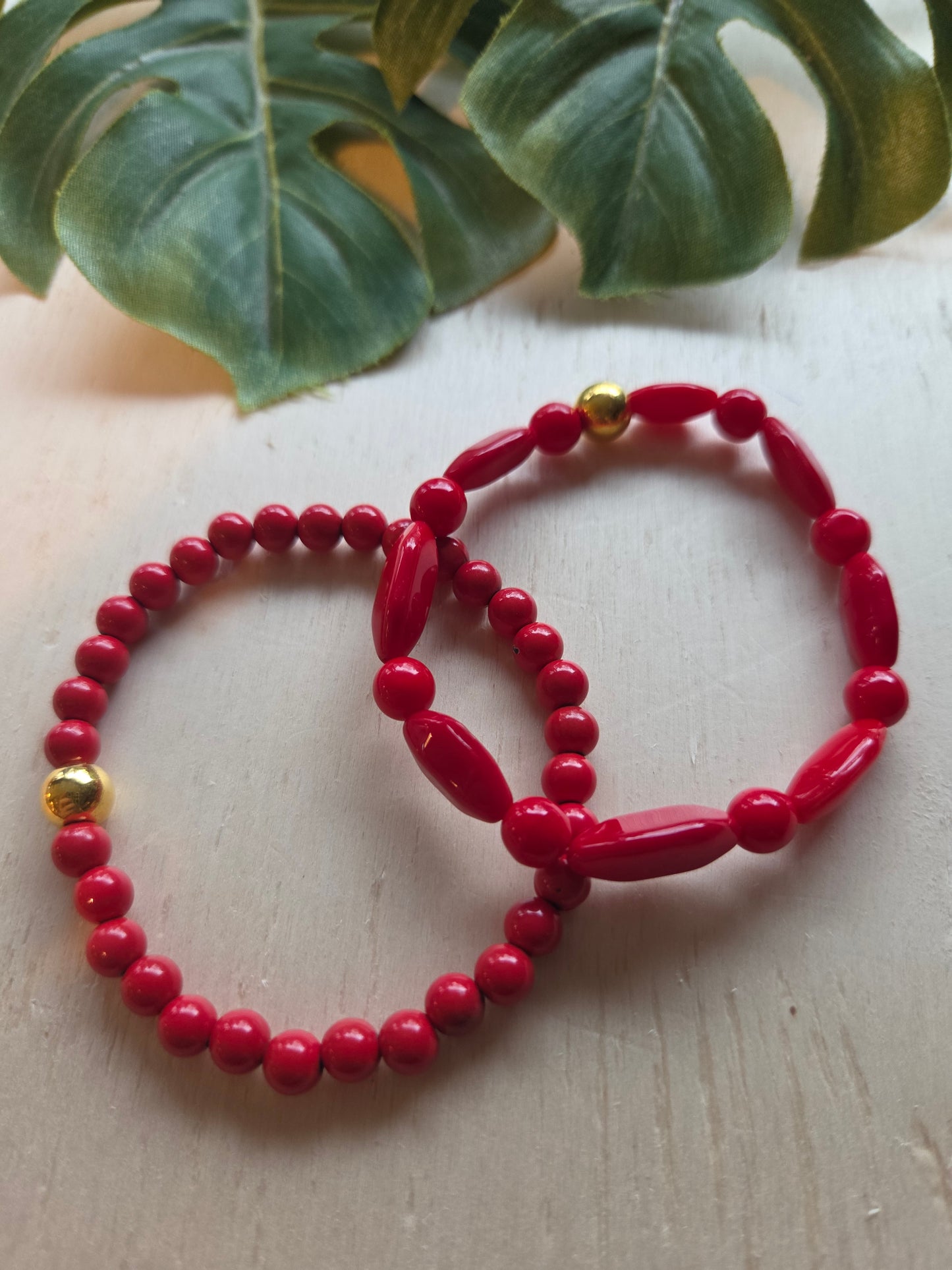 Armbänder 3er Set Perlen Rot