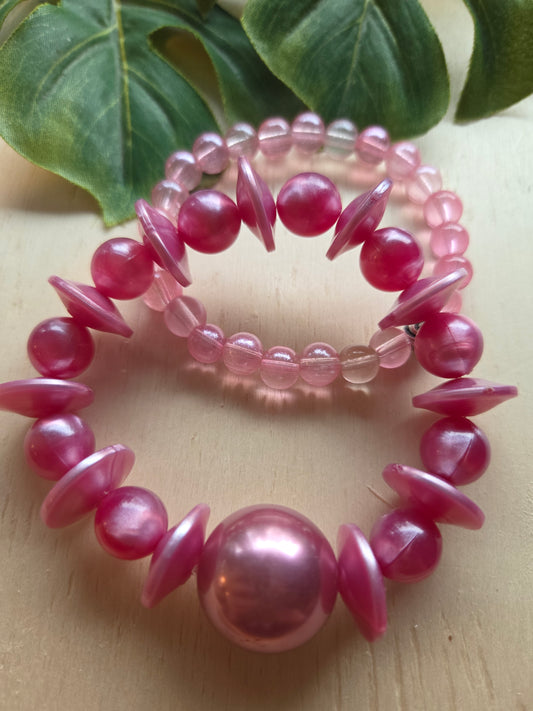 Armbänder 2er Set Rosa große Perlen