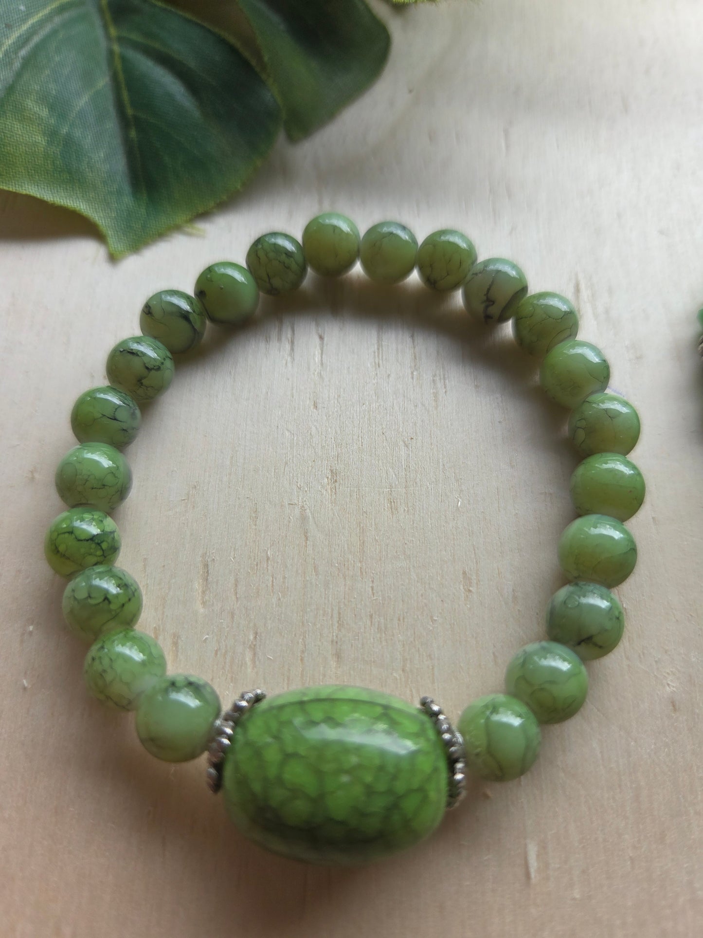 Armbänder 3er Set grün Stein/Glas Perlen