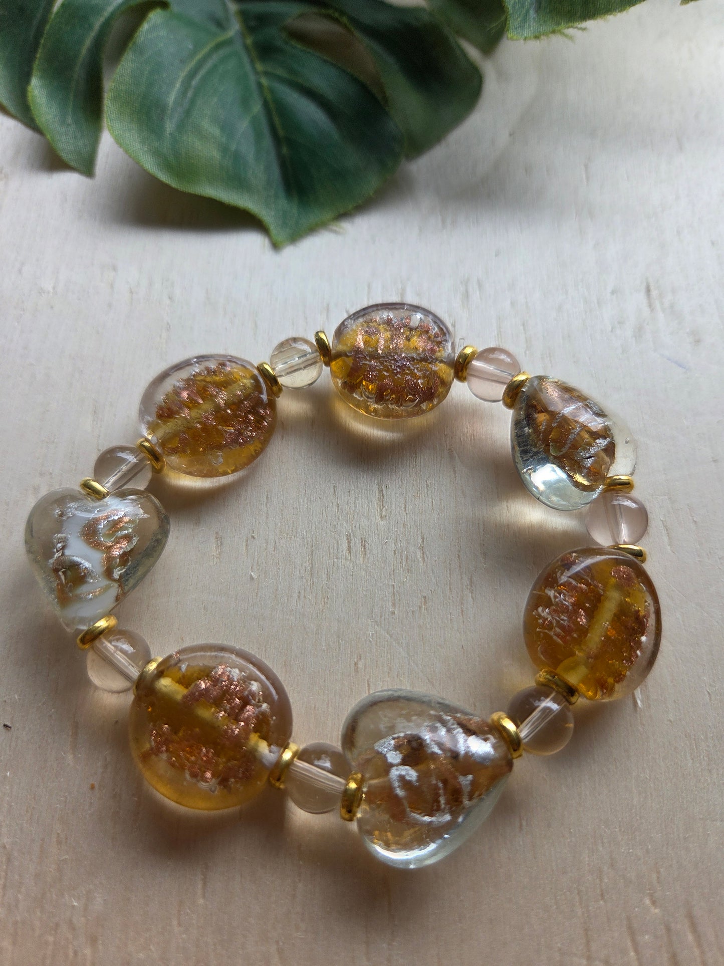 Armbänder 3 er Set Glas Rose/mit Herzen