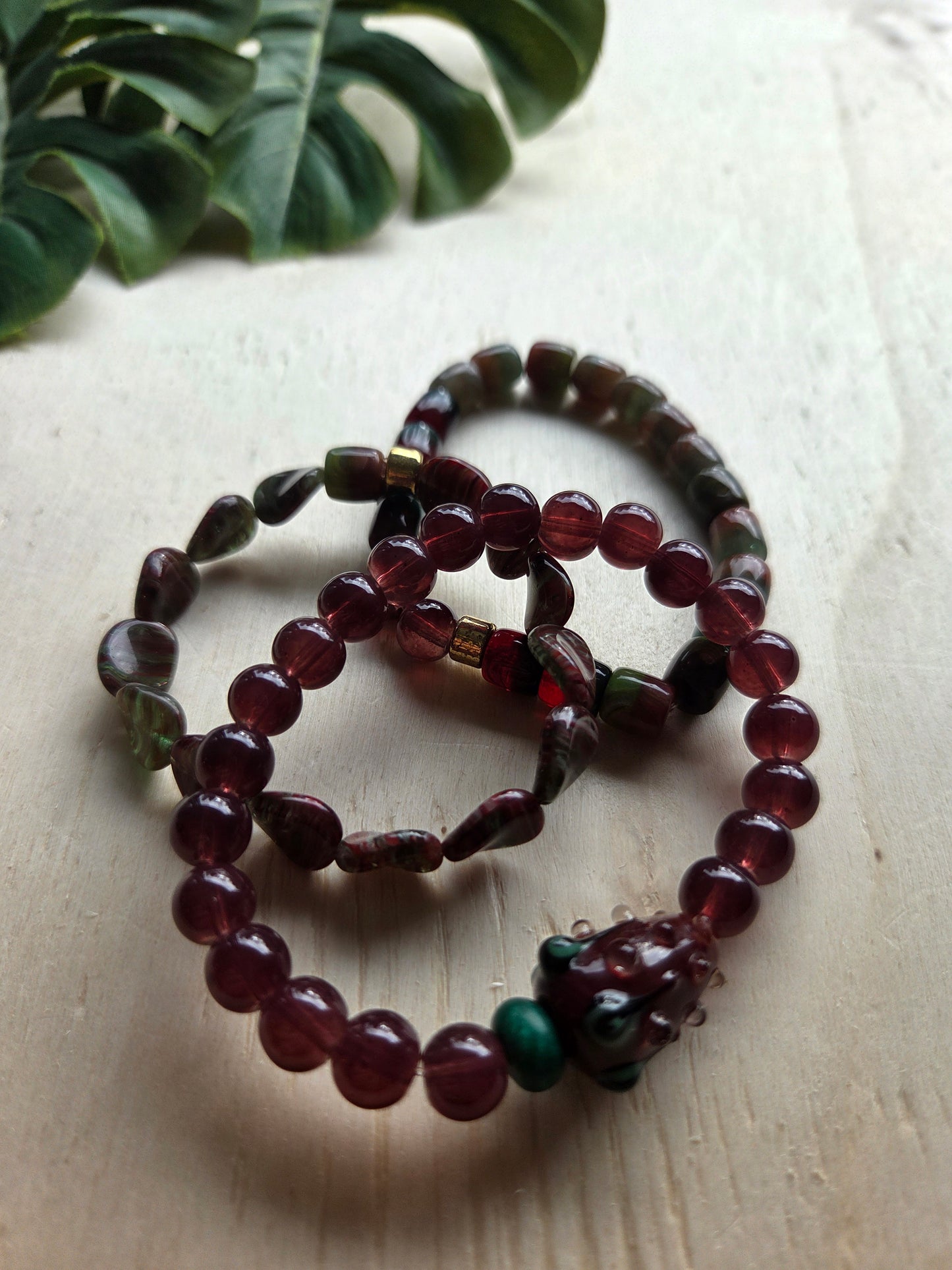 Armbänder 3er Set braun Glas Blüte