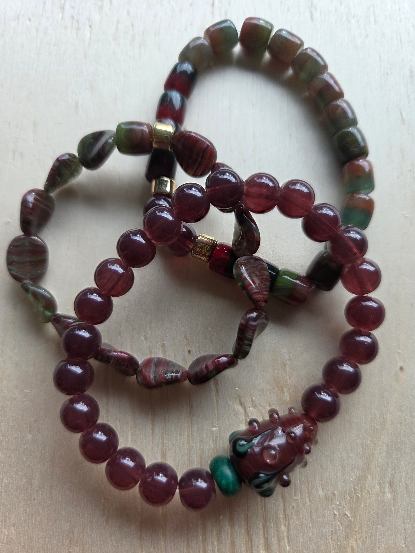 Armbänder 3er Set braun Glas Blüte