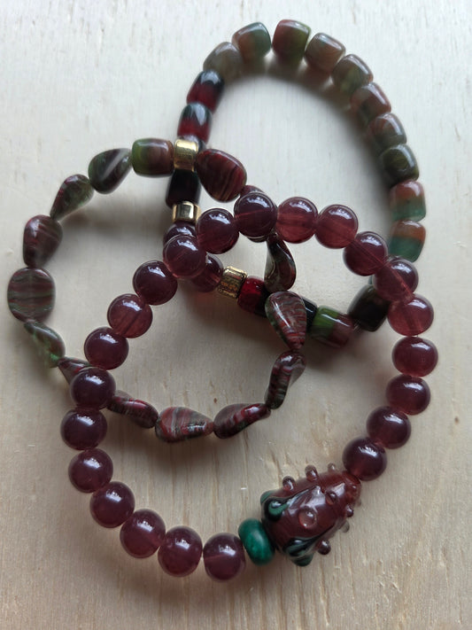 Armbänder 3er Set braun Glas Blüte