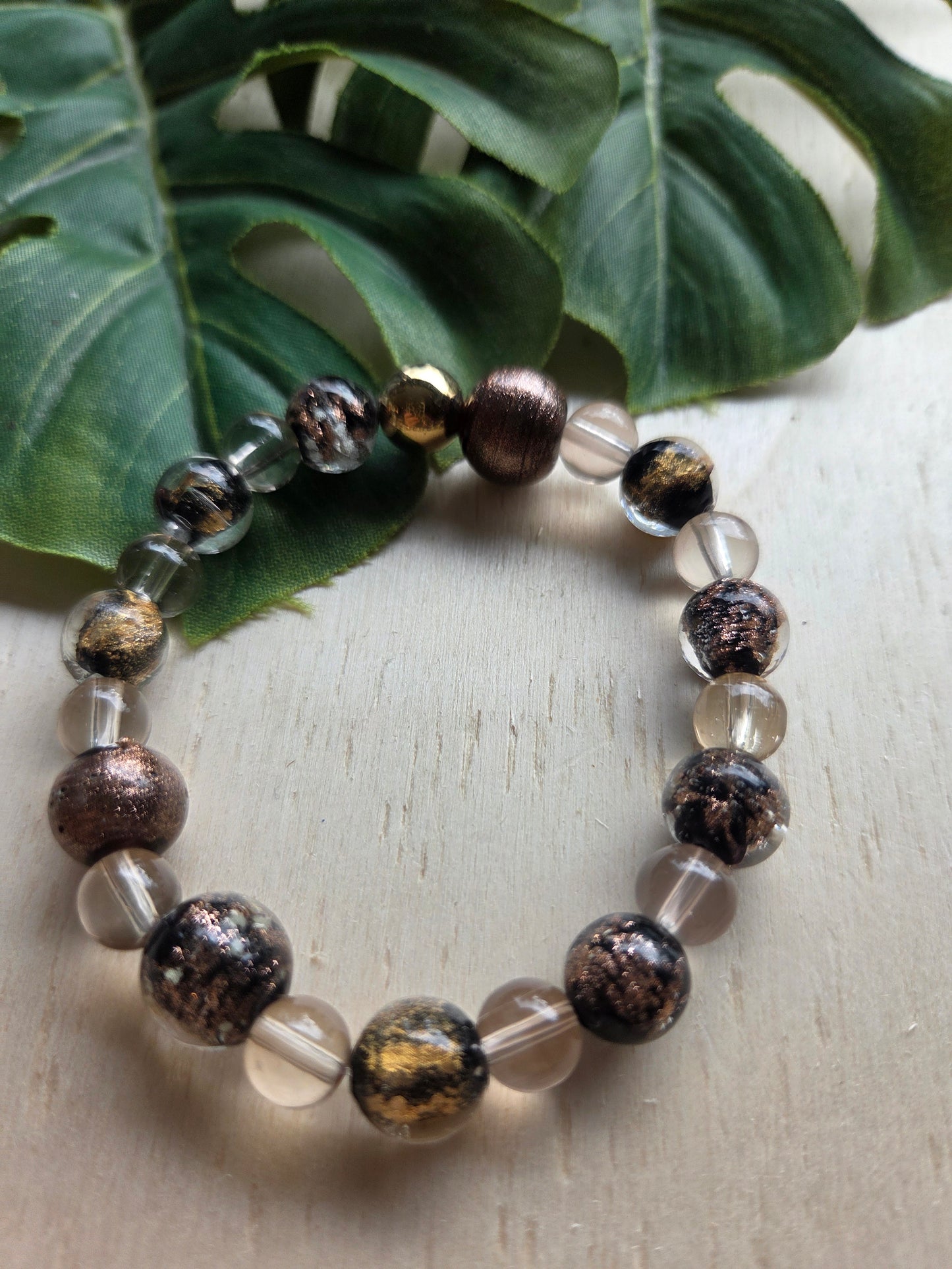 Armbänder 3er Set braun  mit Glas Herzen Gold/Braun