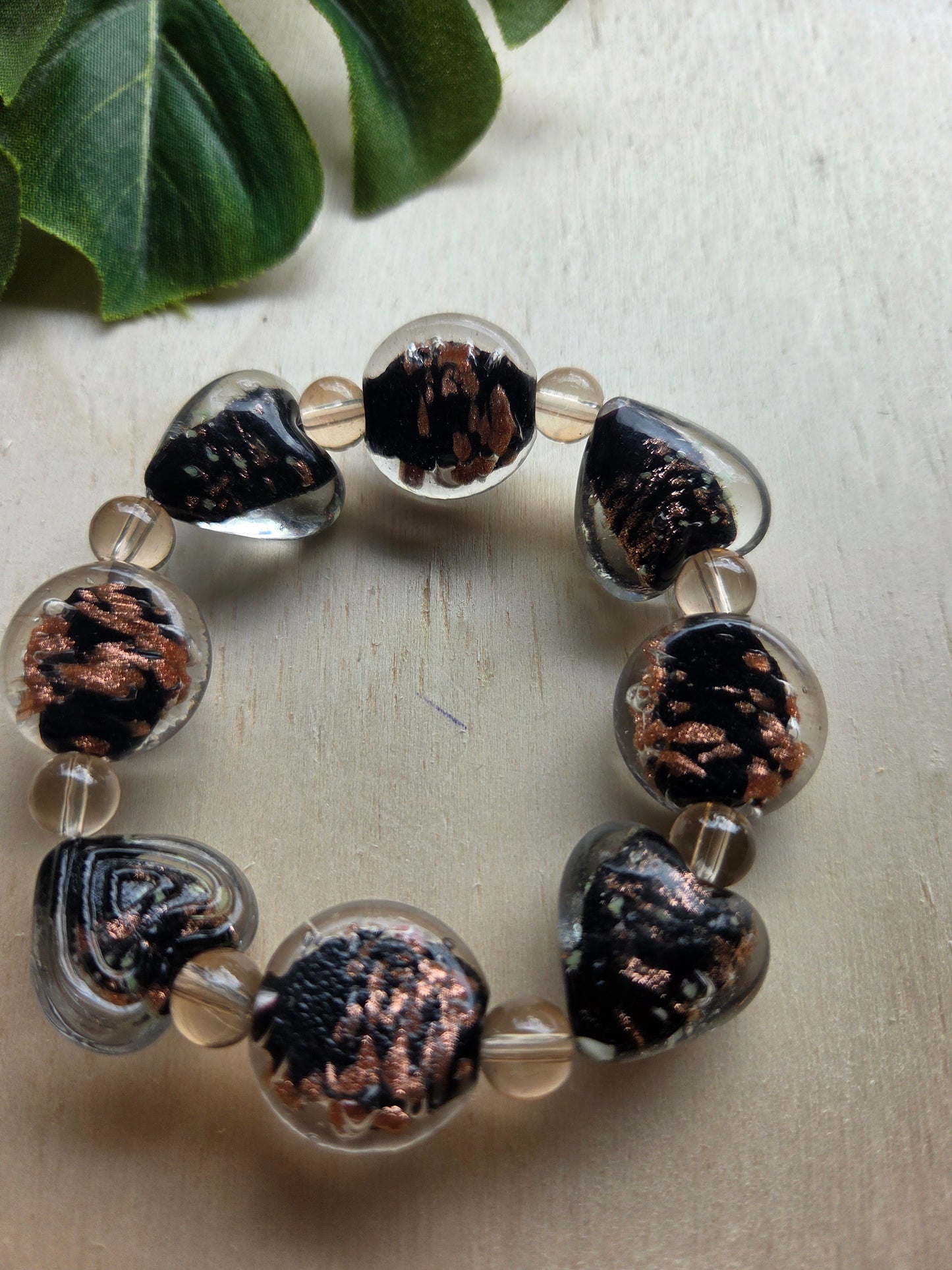 Armbänder 3er Set braun  mit Glas Herzen Gold/Braun