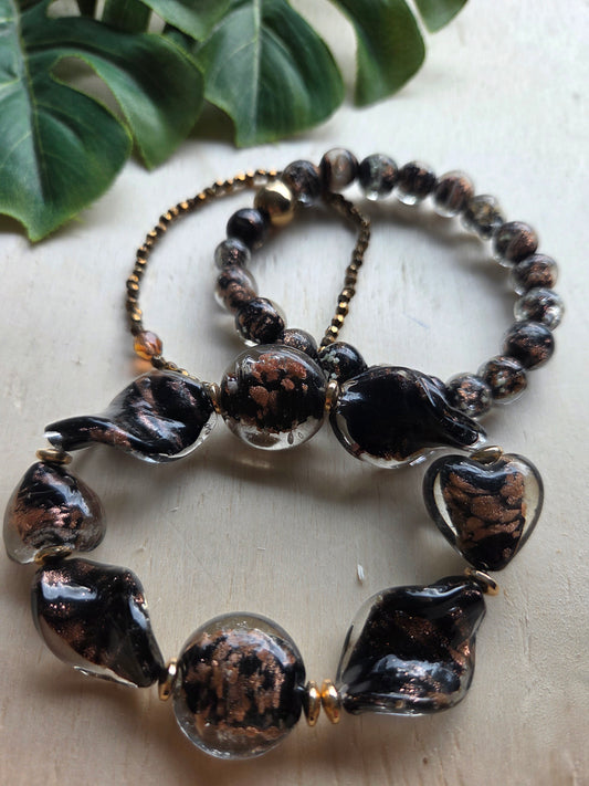 Armbänder 3 er Set braun /Gold mit Glas Herz