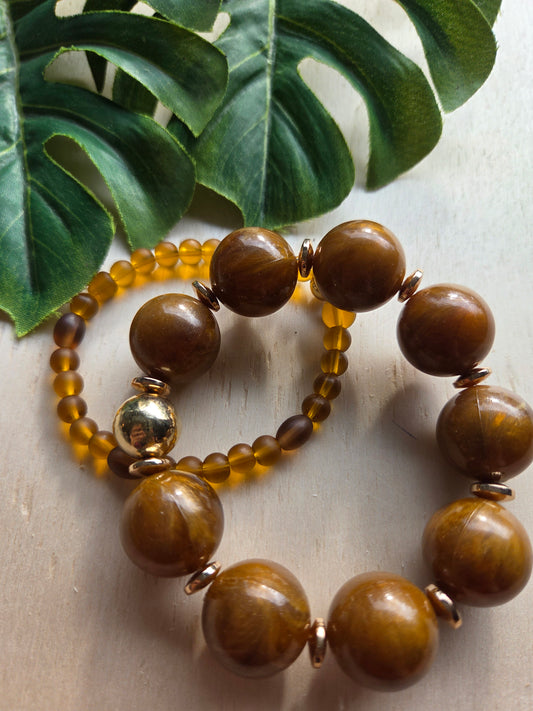 Armbänder 2er Set braun  Große Perlen