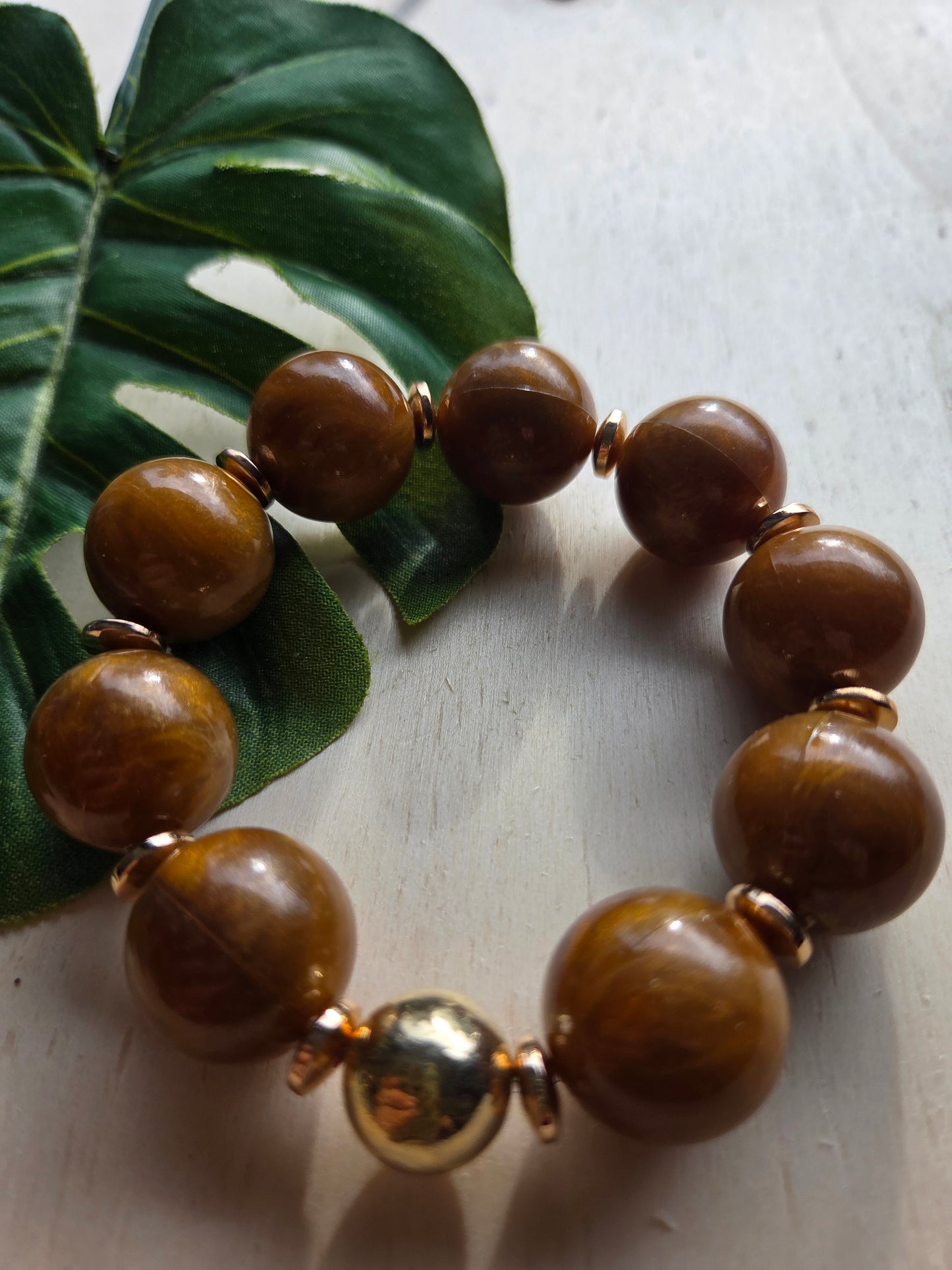 Armbänder 2er Set braun  Große Perlen