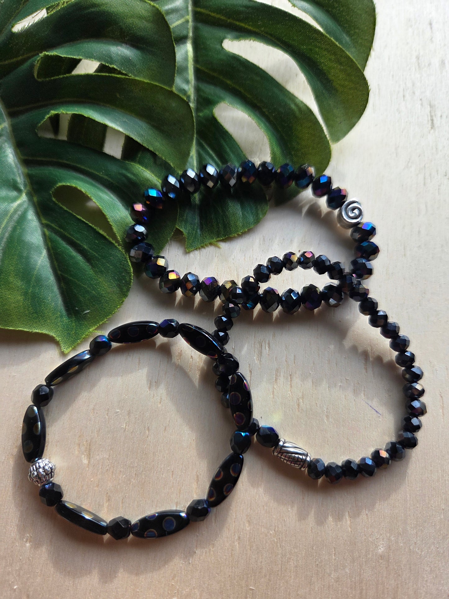 Armbänder 3er Set schwarz Glitzer Perlen