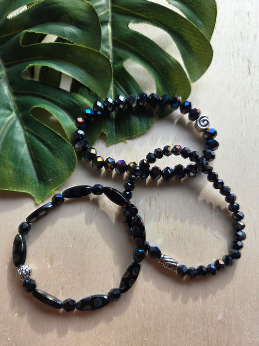 Armbänder 3er Set schwarz Glitzer Perlen