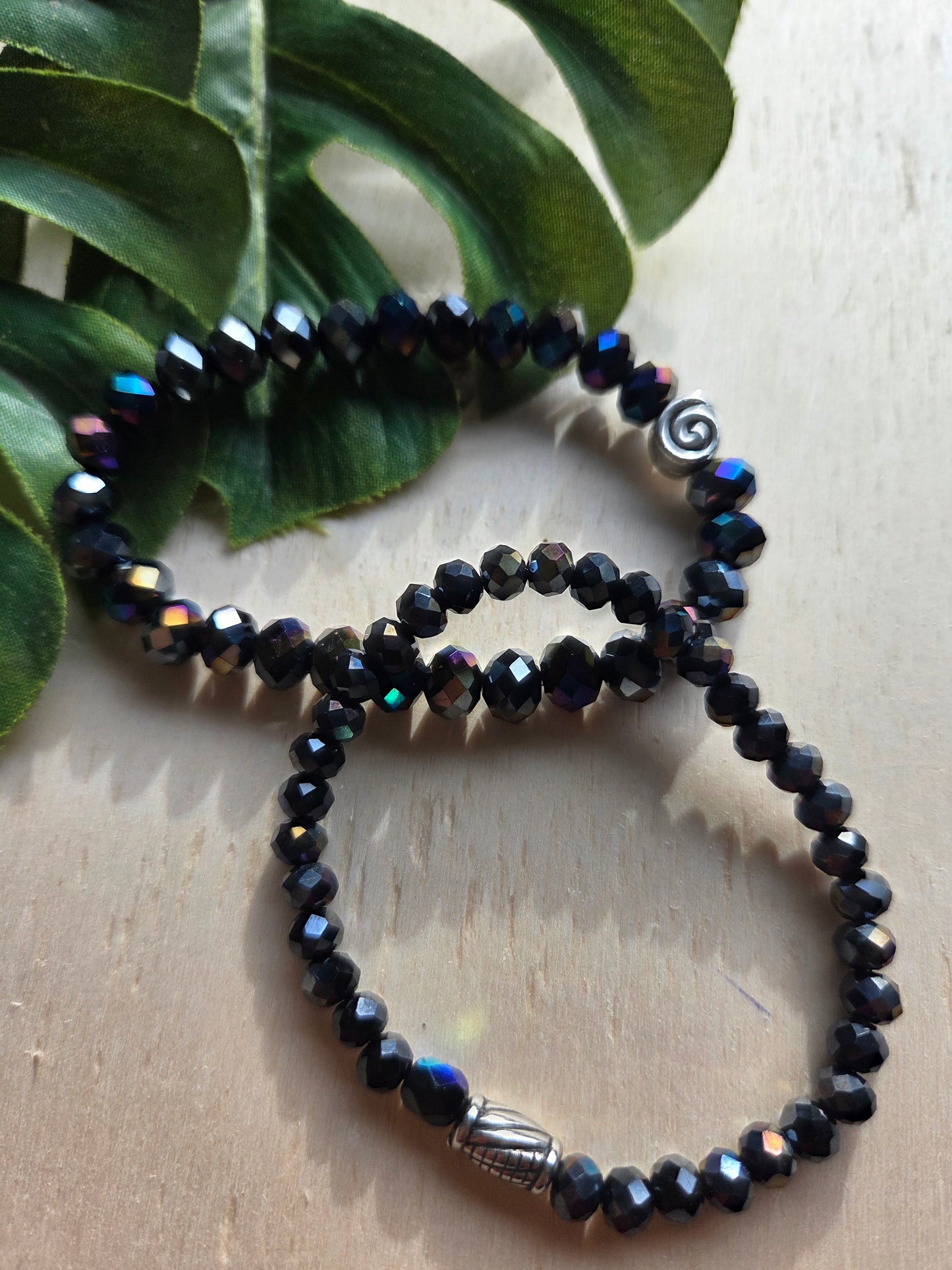 Armbänder 3er Set schwarz Glitzer Perlen