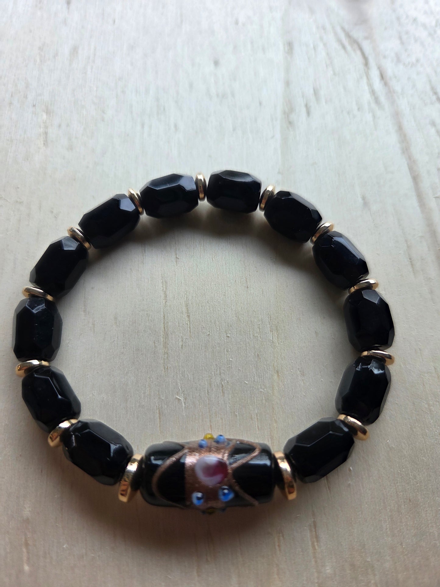 Armbänder 3er Set schwarz mit Blüten Perlen