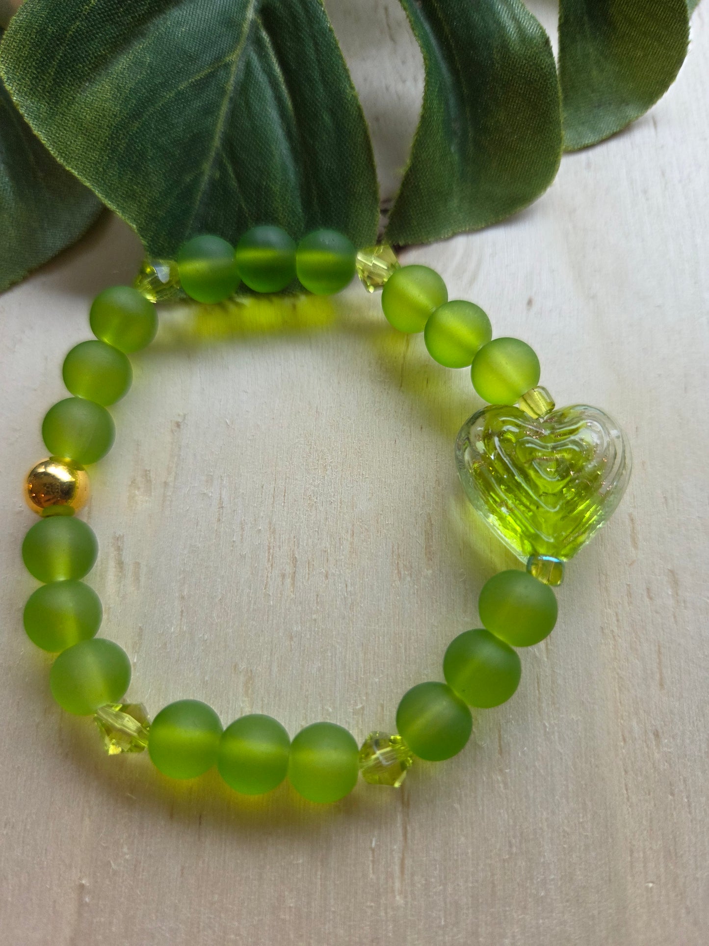 Armbänder 3 er Set grün mit Glas Herz